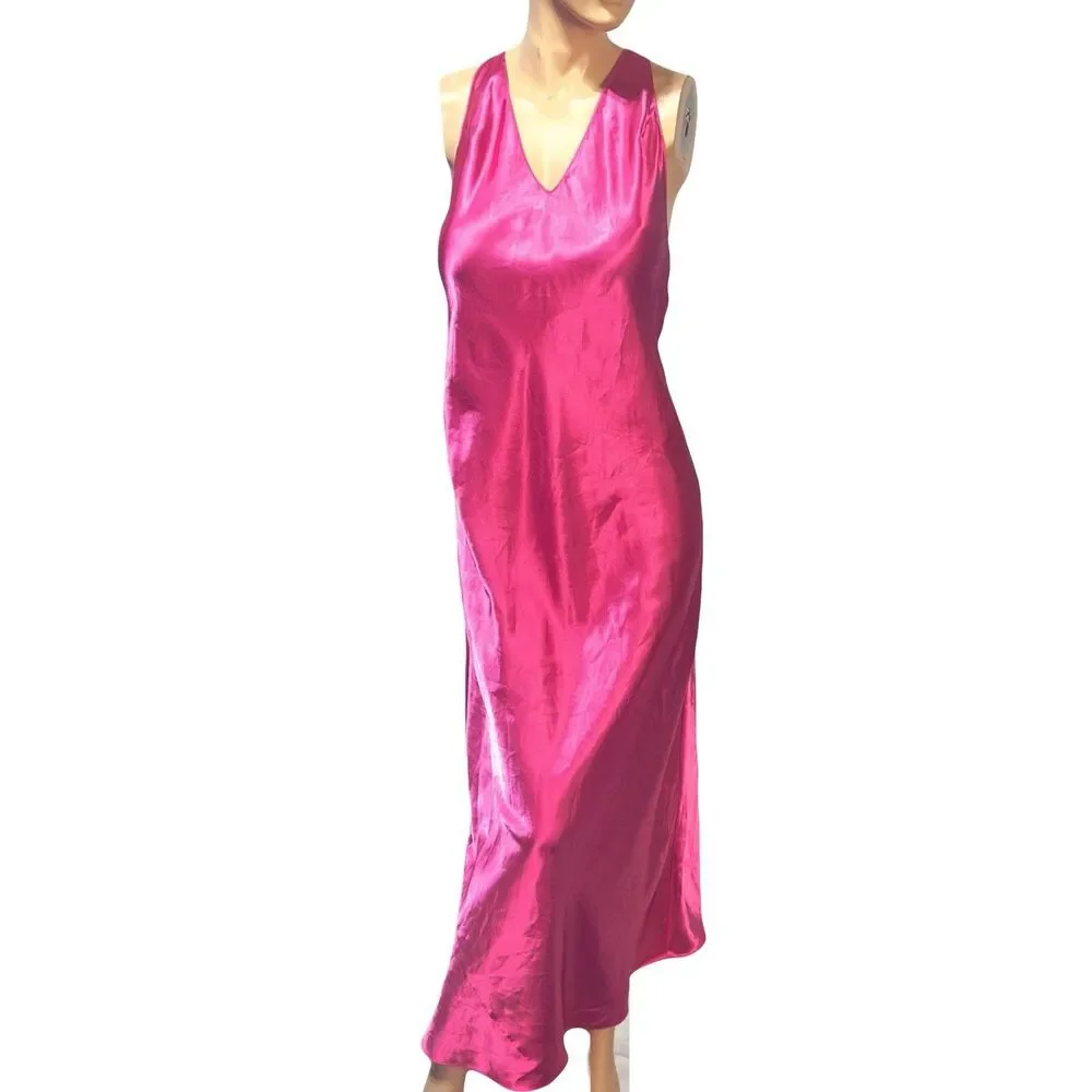 Fredericks of Hollywood Vintage Y2K Pink Satin Maxi Negligee Slip Dress Size M